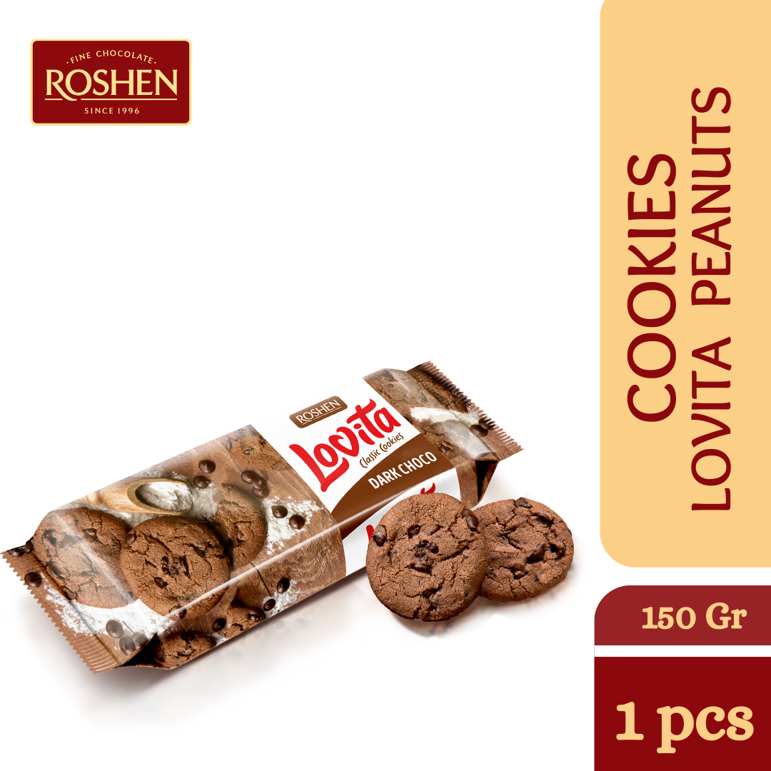 Roshen Lovita cookies with cocoa and coating drops 150gX16 (WHOLESALE)