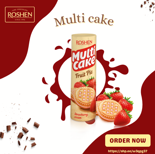 Roshen Biscuit Multicake strawberry cream 180gX28 (WHOLESALE)