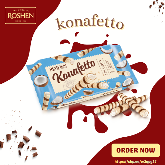 Roshen Konafetto Wafer rolls with coconut flavoured cream 140gX15 (WHOLESALE)